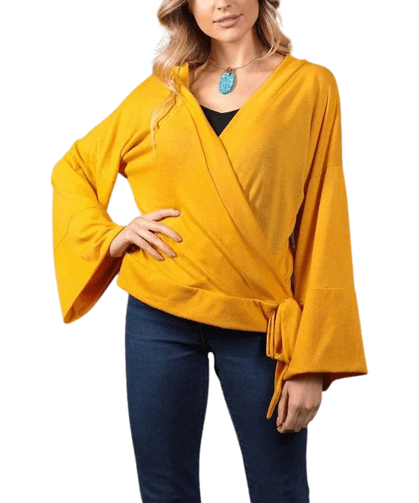 Bell-Sleeved V-Neck Wrap Shirt