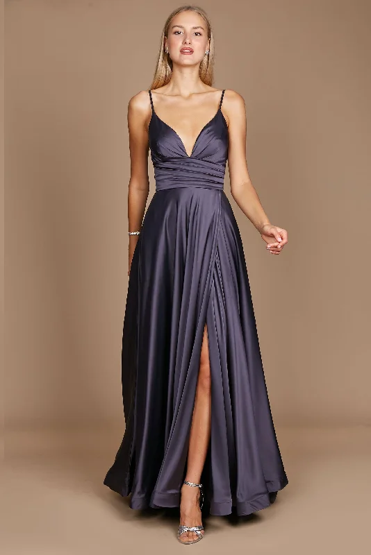 Long Spaghetti Strap Prom Formal Gown Charcoal