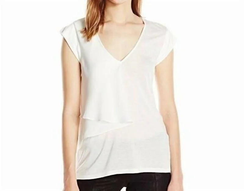 V Neck Flounce Drape Top In White