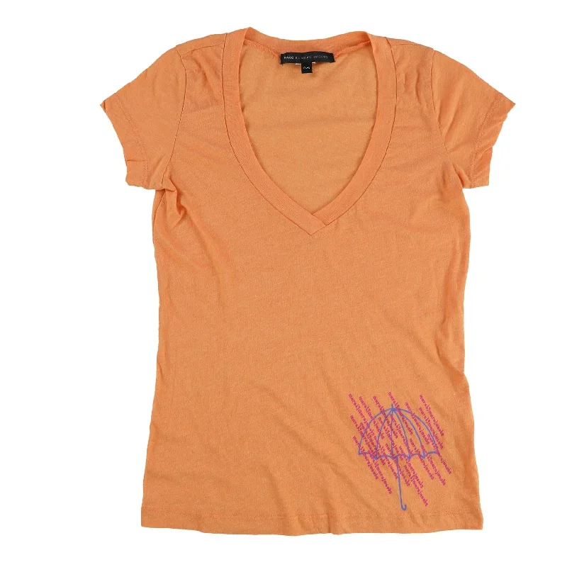 Marc Jacobs Womens Umbrella V-Neck Graphic T-Shirt, Orange, One Size