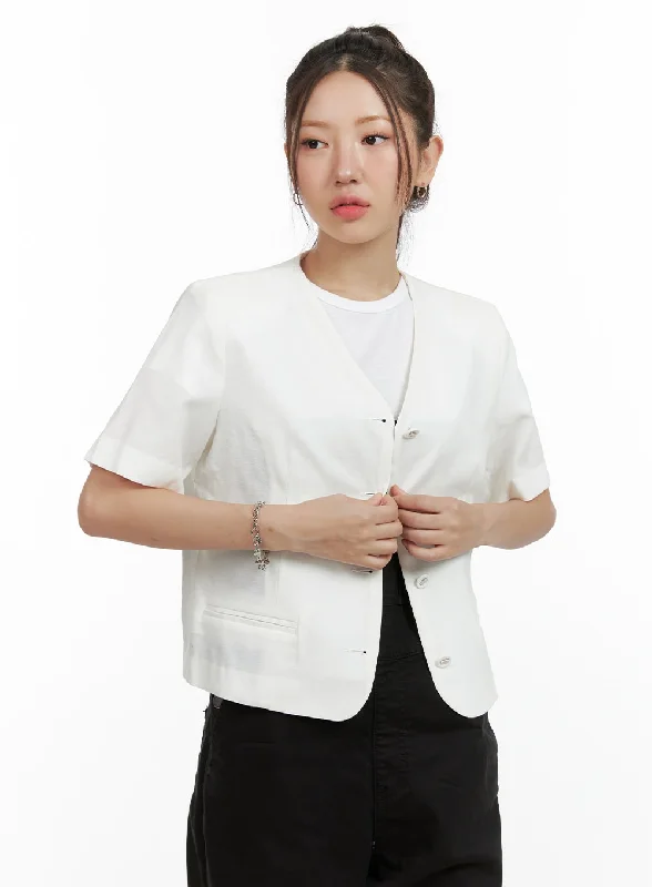 V-Neck Linen Blazer OL408