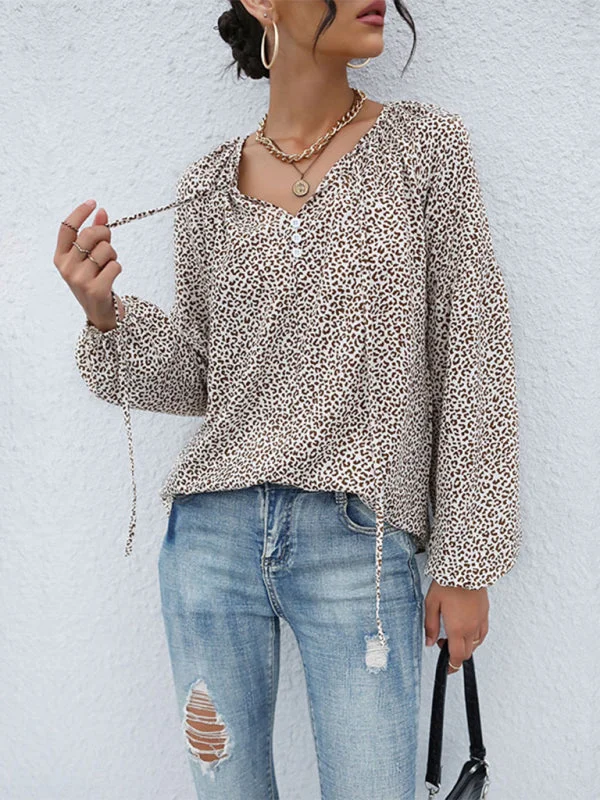 Wild Style Alert:  Animal Print Lantern Sleeves Blouse - V Neck Top