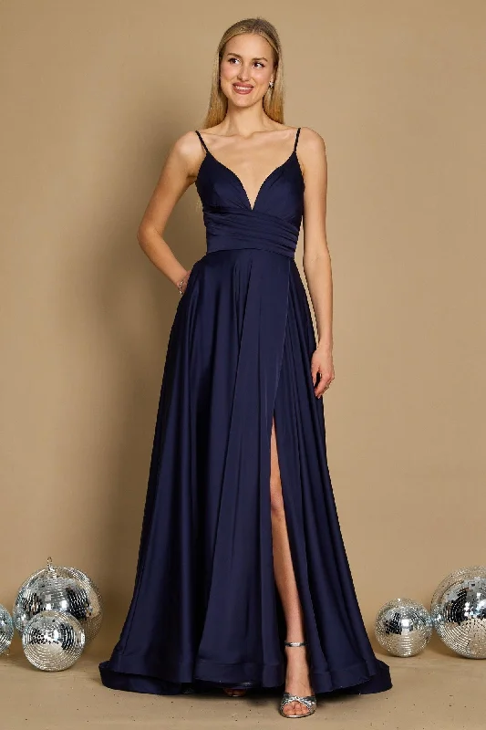 Long Spaghetti Strap Prom Formal Gown Navy