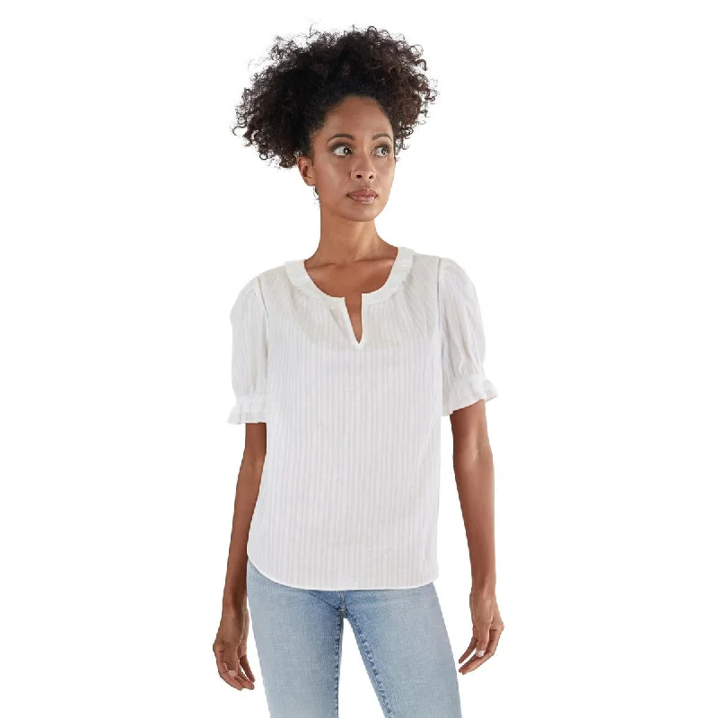 Womens Ruffled V Neck Peasant Top