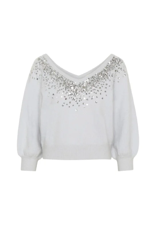 Part Two Malan Baby Blue Fluffy Knit V Neck Sequin Jumper