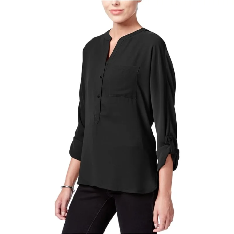 bar III Womens V-Neck Henley Blouse, Black, XX-Small