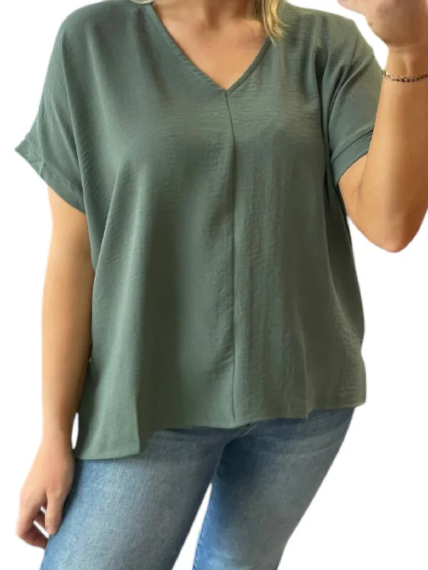 V-Neck Woven Top In Light Hunter