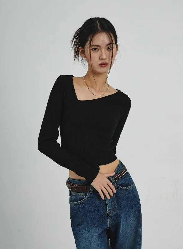 Unbalanced V-Neck Cropped Top CD07