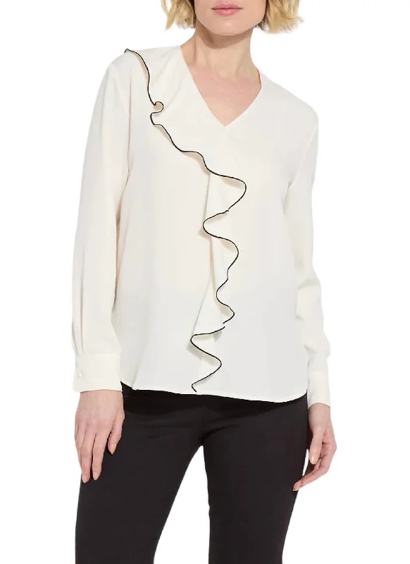 Marianne V-Neck Ruffle Blouse In Chalk