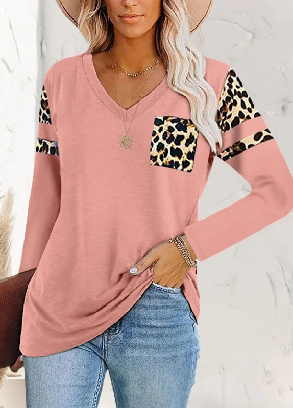 Leopard Print Pocket V-Neck Top