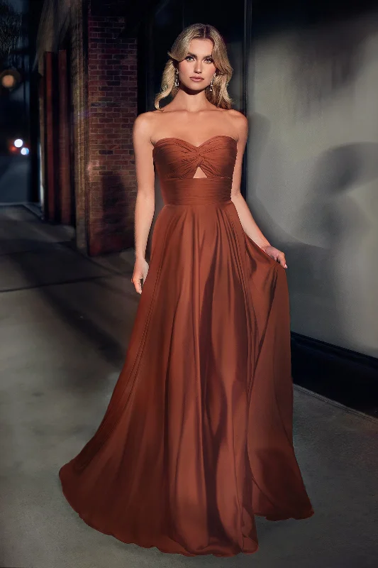 Cinderella Divine 7496 Long Satin Strapless Keyhole Prom Formal Dress Sienna