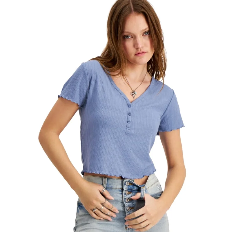 HIPPIE ROSE - Henley V-Neck Ribbed Top