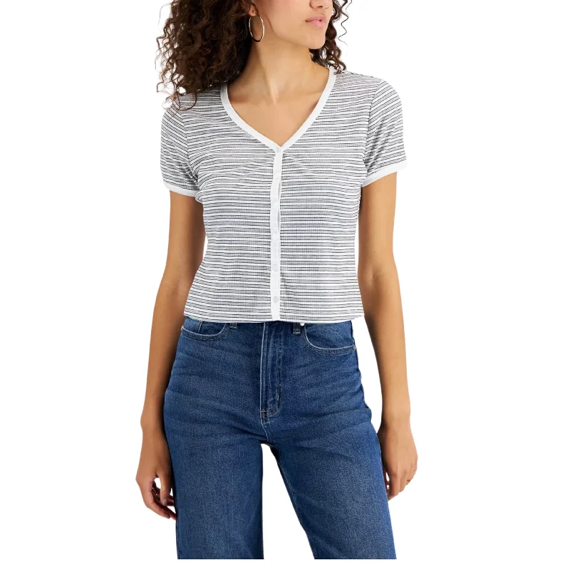 SELFIE -  V Neck Knit Button-Down Top