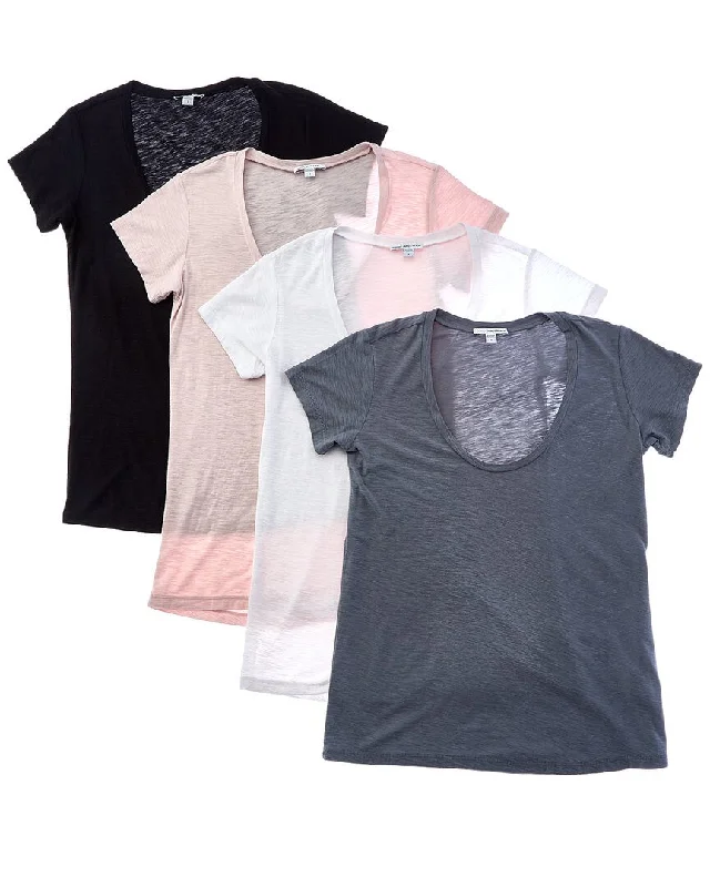 James Perse Set of 4 Sheer Slub V-Neck T-Shirt