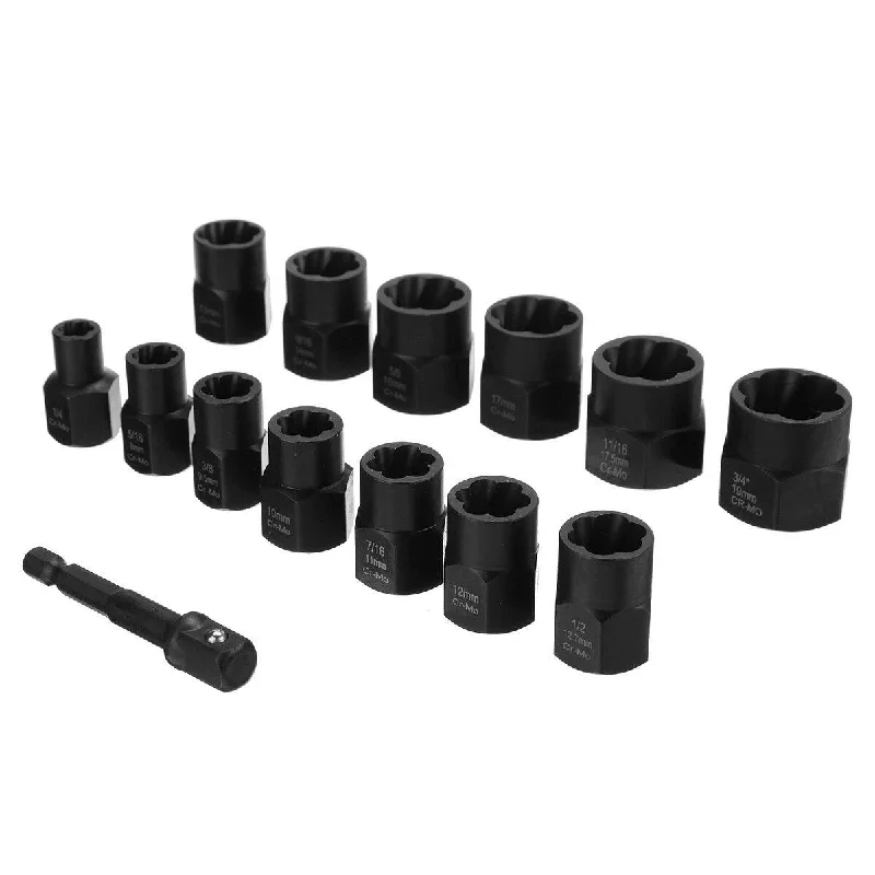 14Pcs Socket Bolt Nut Extractor Hexagon Screw Tool With 3/8 Connecting Rod