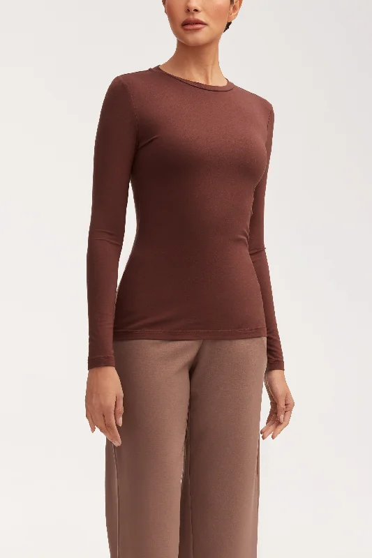 Essential Crew Neck Bamboo Jersey Top - Brown