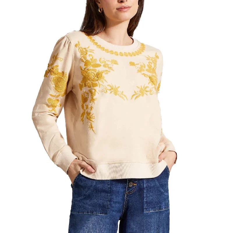 Tribal Crew Neck Top With Embroidery - Moonstone