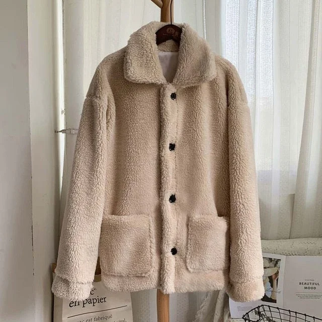 beige fur coat