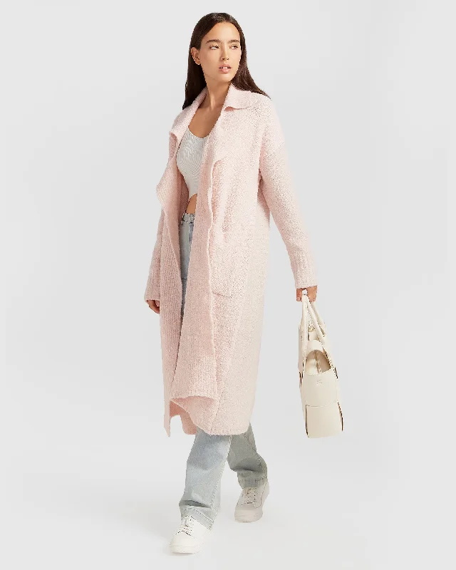 Born To Run Sustainable Sweater Coat - Pale Pink