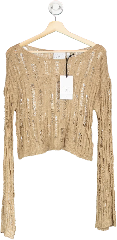 Daisy Street Beige Distressed Knit Sweater UK 12