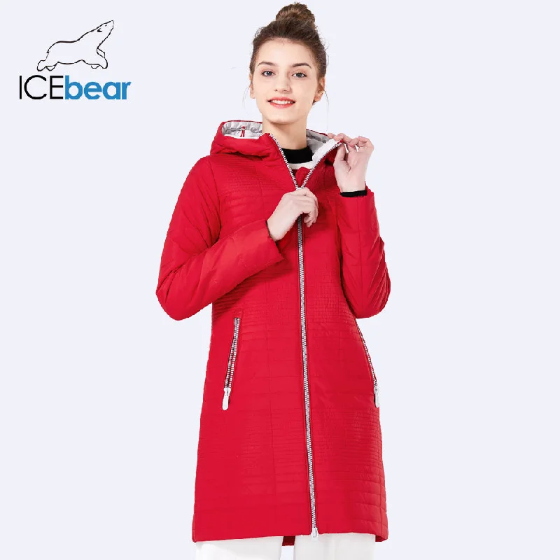 ICEbear 2018 Spring Autumn Long Cotton Women's Coats With Hood Fashion Ladies Padded Jacket Parkas For Women 17G292D