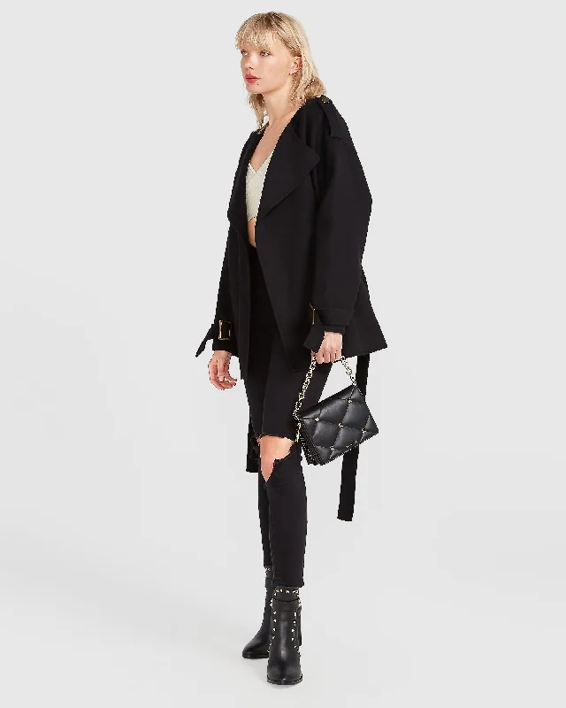 Let Me Go Collarless Coat - Black