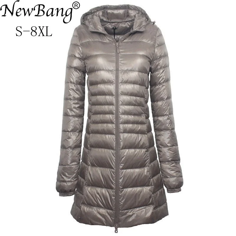 NewBang 7XL 8XL Plus Long Down Jacket Women Winter Ultra Light Down Jacket Women With Hooded Down Coat Female Big Size Coats