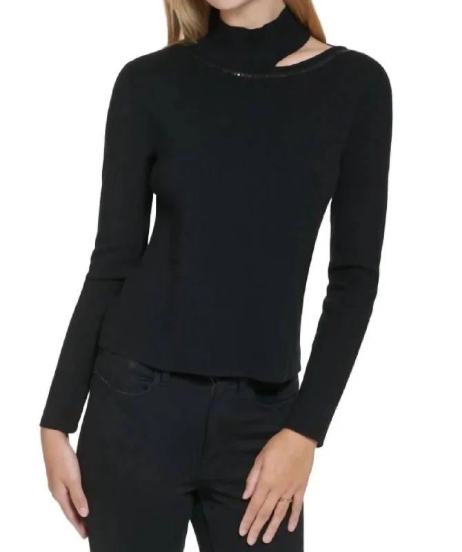 Sequin Trim Cutout Sweater In Black