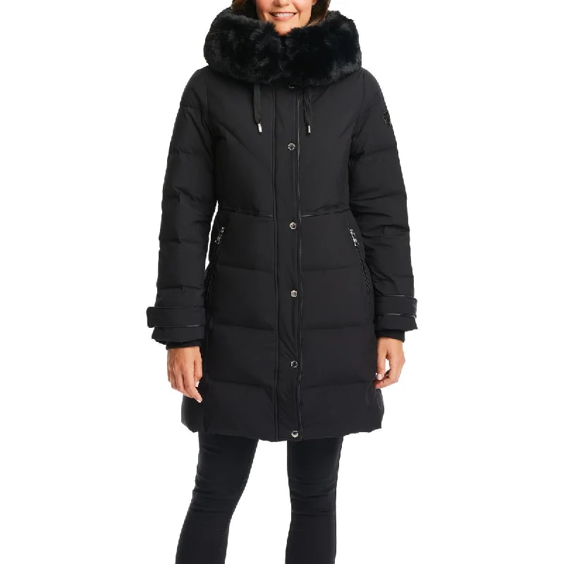 Vince Camuto Womens Faux Fur Trim Hooded Parka Coat