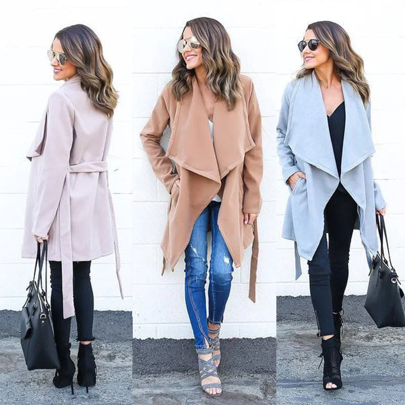 Women Solid Elegant Trench Long Sleeve Spring New Style Women Fashion Street Wear Long Trench Windbreaker Outwear