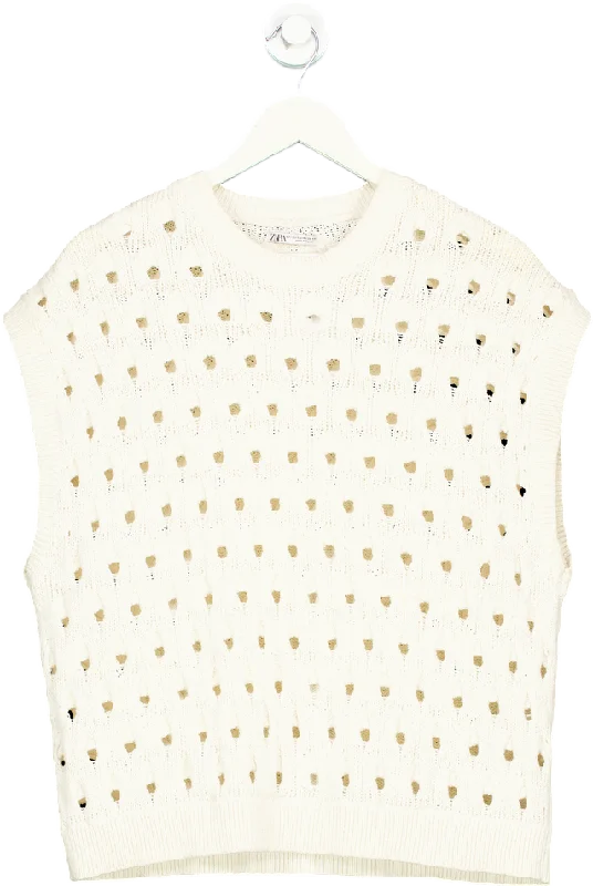 Zara White Cut-Out Knit Sleeveless Sweater UK S