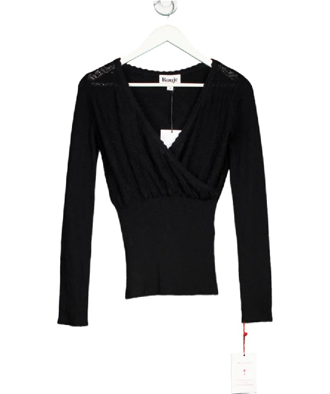 Rouje Paris Black Zoeline Wrap Over Sweater Top UK 8