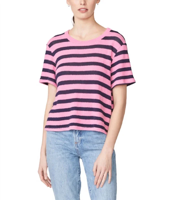 Sweater Knit Stripe Pique Baby Tee In Cherry