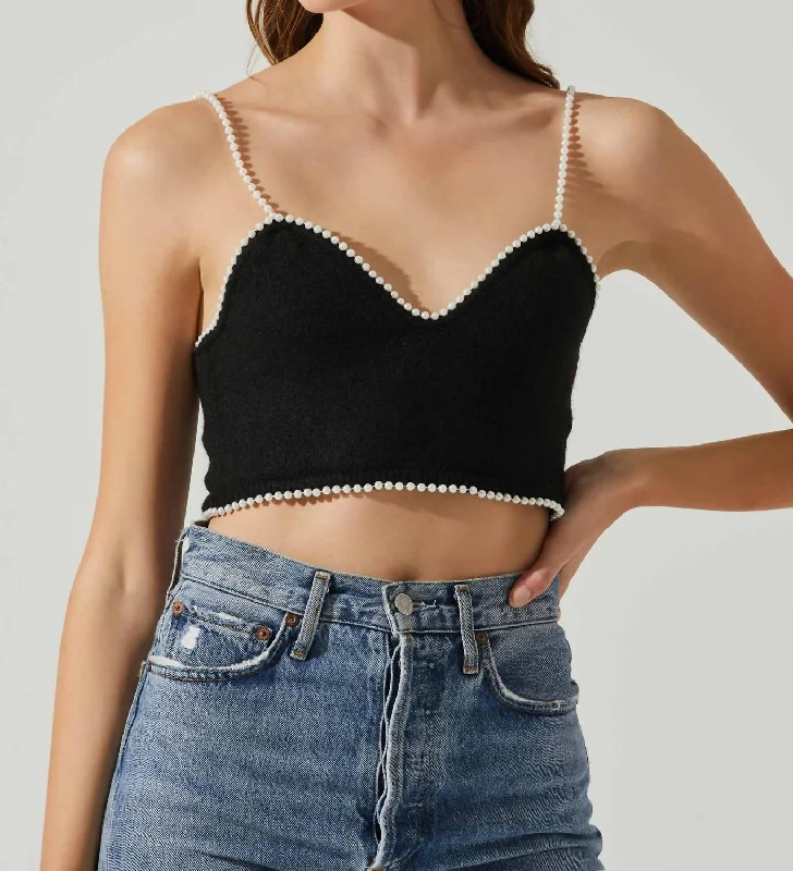 Kira Pearl Embellished Sweater Top In Black