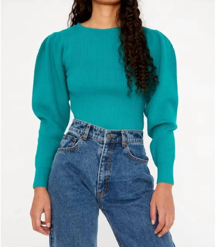 Round Neck Ribbed Sweater In Green