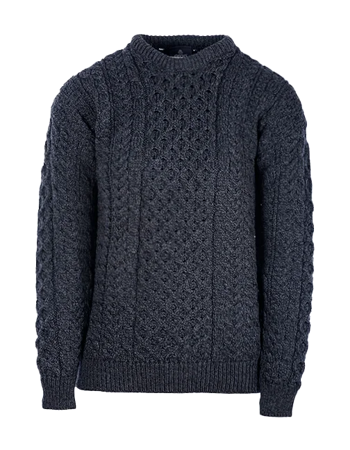 Traditional Unisex Aran Sweater - CHARCOAL