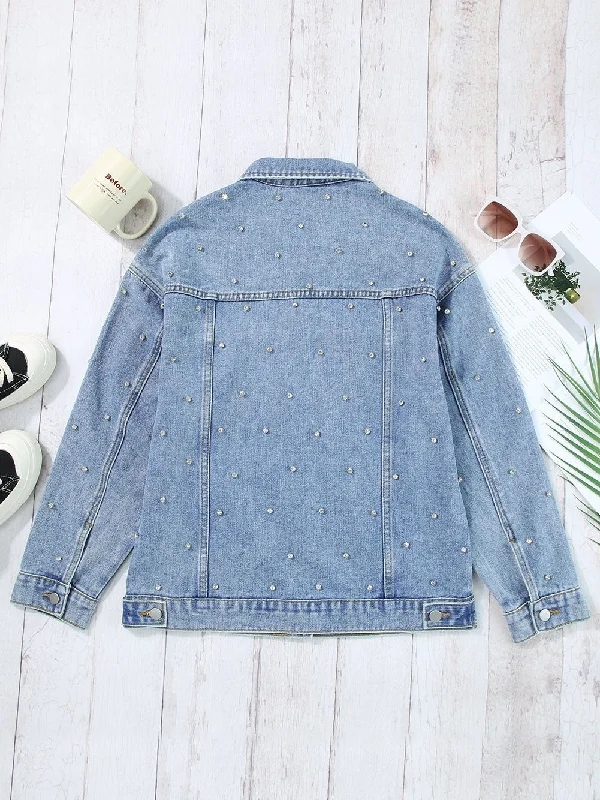 Blue Denim Jacket with Rhinestone Embellishments