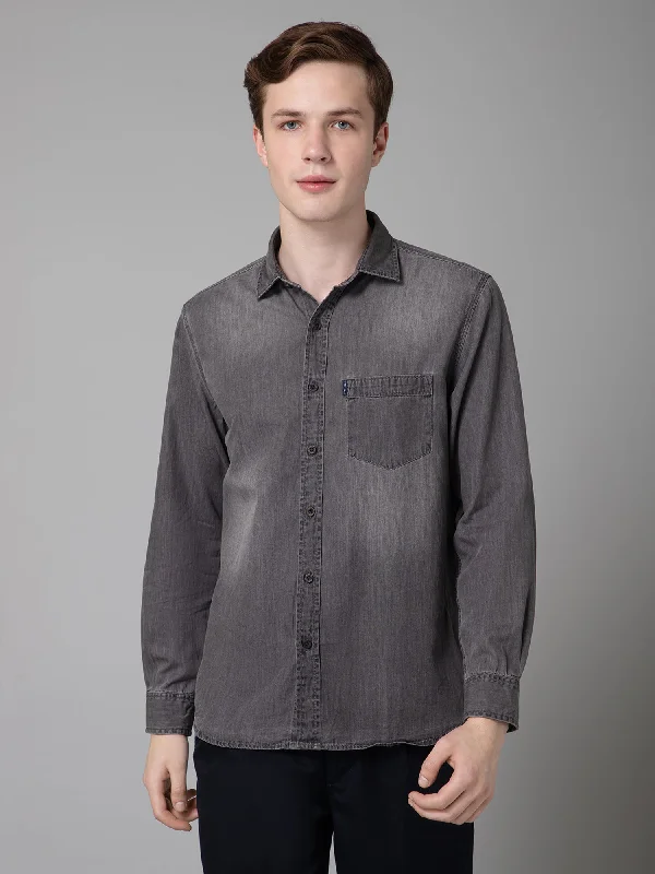 Men's Black Casual Denim Full Sleeve Shirt