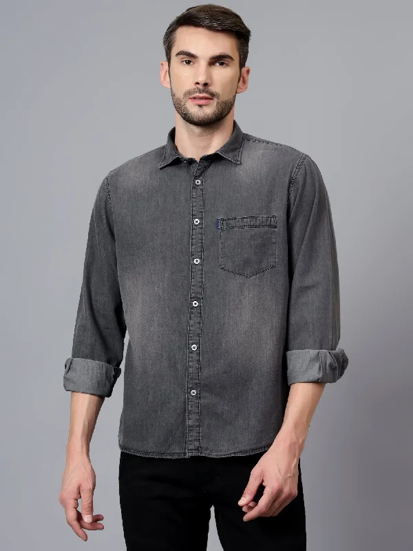 Men's Black Casual Denim Full Sleeve Shirt