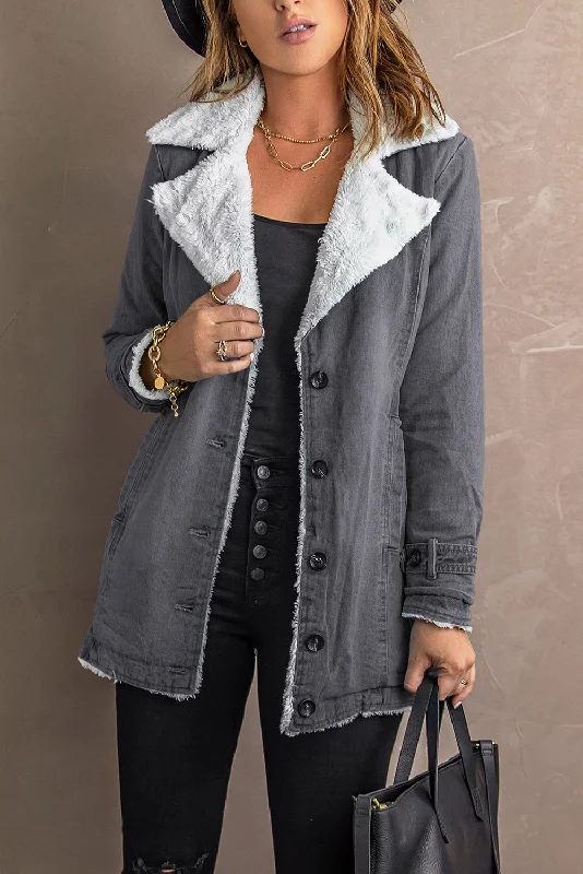 Grey Denim Jacket with Sherpa Lining