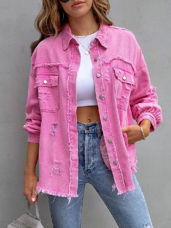 Purple Distressed Denim Jacket