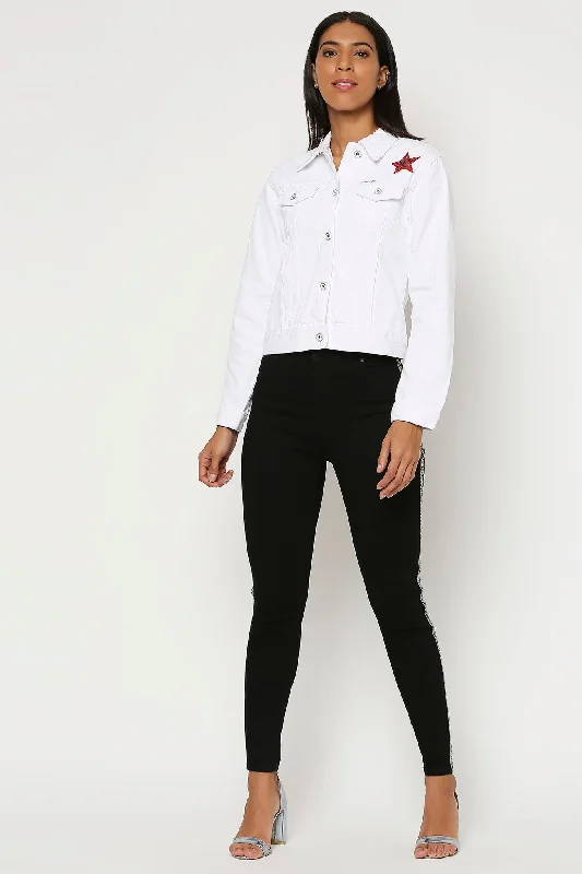 Bristol White Denim Basic Jacket With Patch