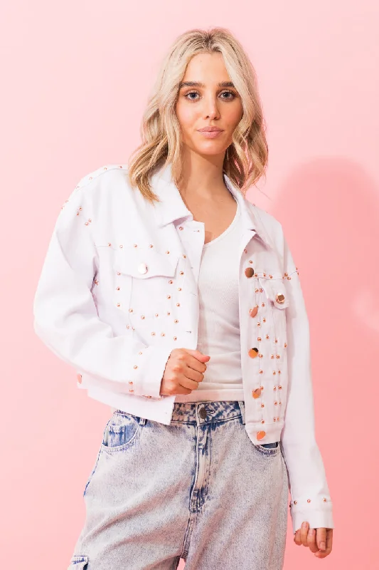 Cassidy Studded Cotton Denim Jacket White