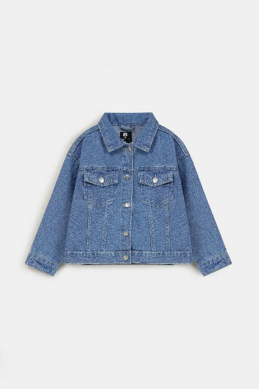 Cropped Denim Jacket With Graphic Detail