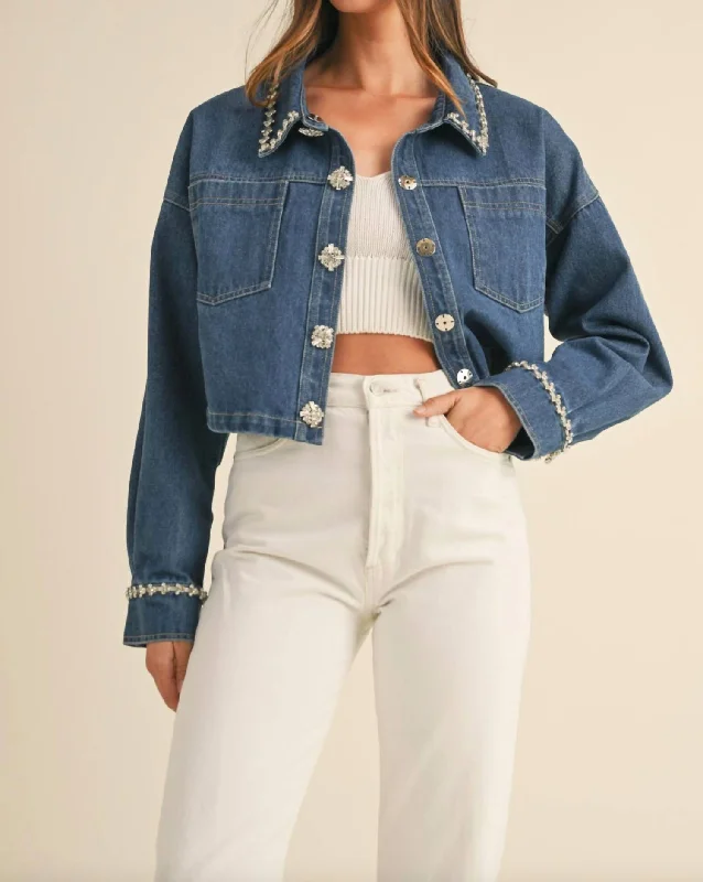 Rhinestone Denim Jacket In Indigo