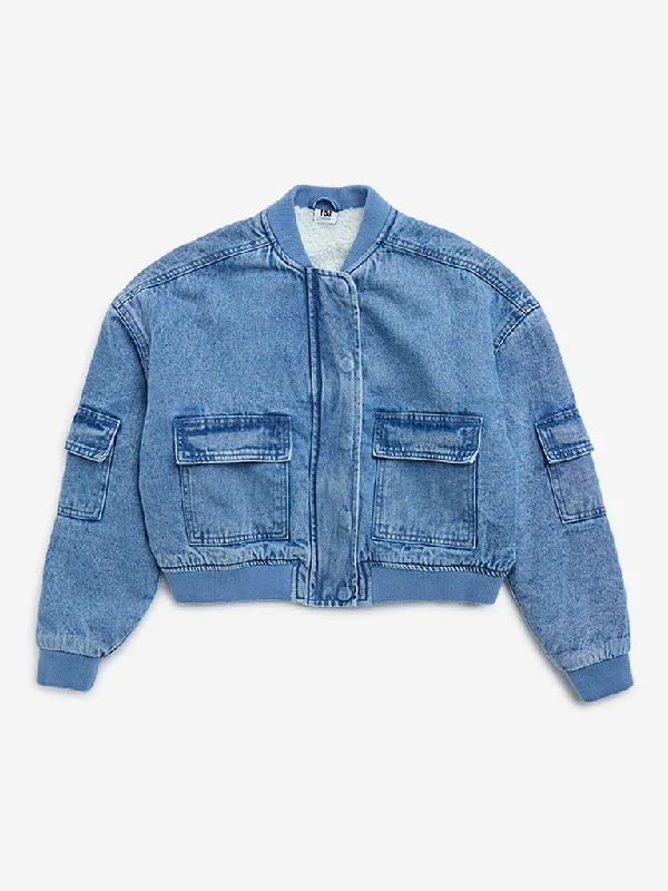 Y&F Kids Blue Denim Bomber Jacket