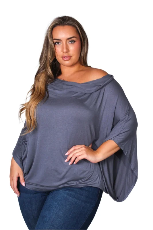 Women's Plus Cape Sleeve Cowl Neck Solid Top