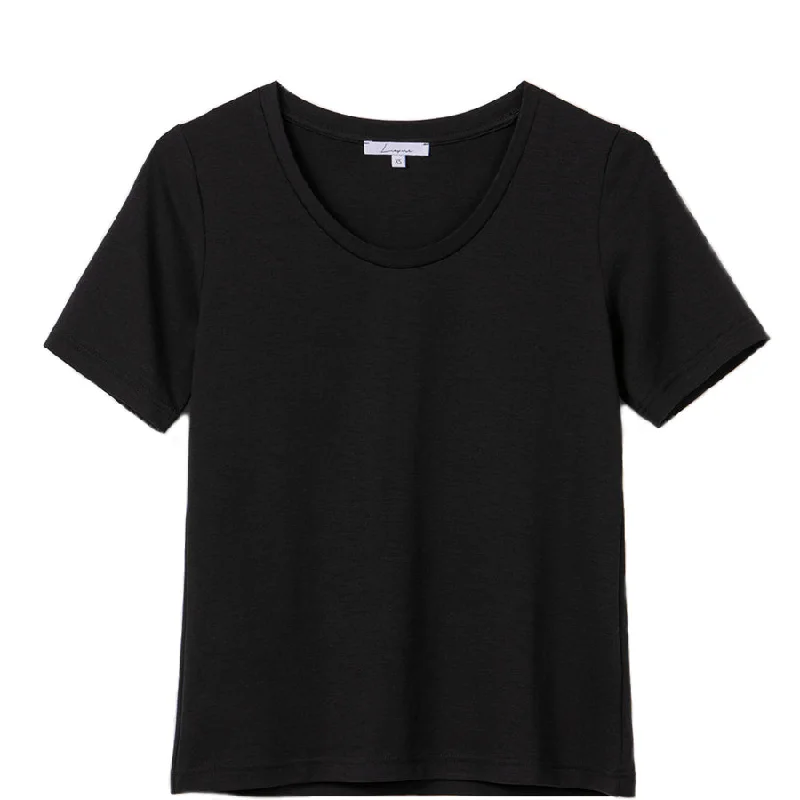 BLACK T-SHIRT WITH ROUNDED V-NECK