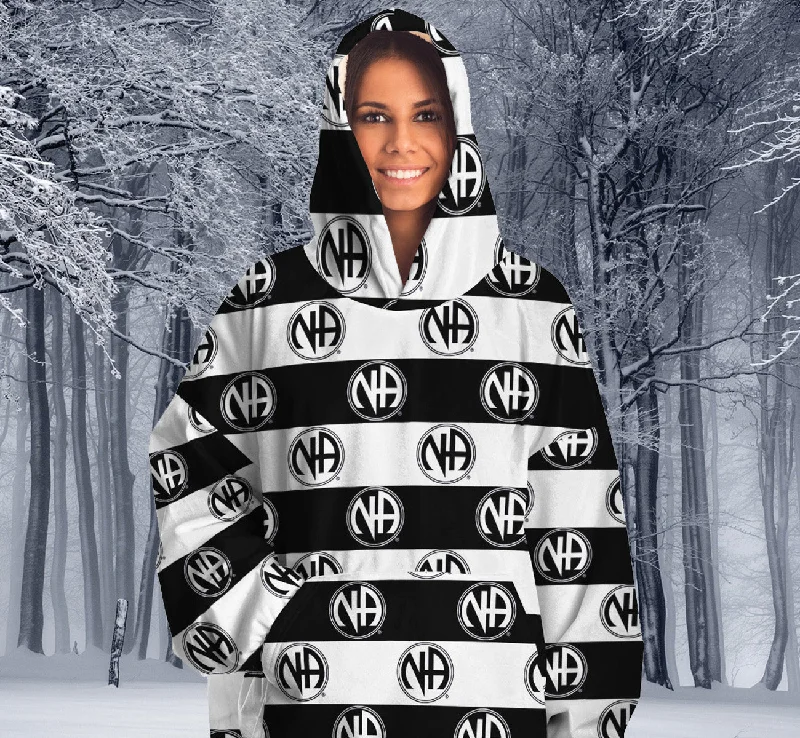 Black Striped Symbol Snug Hoodie - AOP