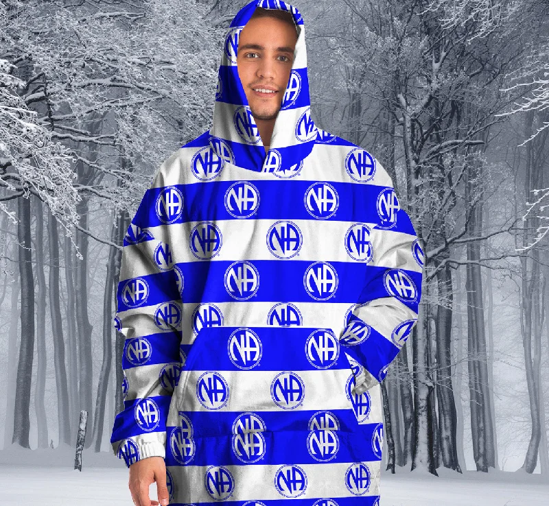 Blue Striped Symbol Snug Hoodie - AOP